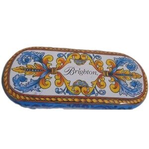 Brighton Sunglass Tin Metal Case Felt Lining Flip Top Hard Case
